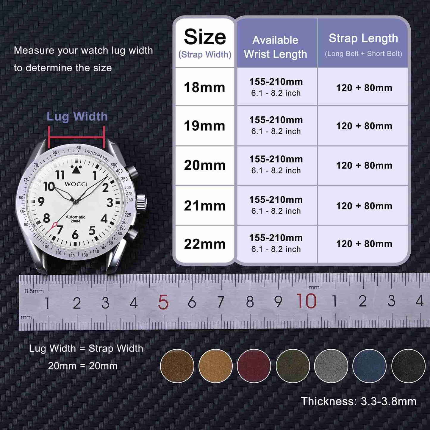 WOCCI 20mm Retro Leather Watch Band for Men and Women, Quick Release Replacement Strap with Black Buckle (Grey)
