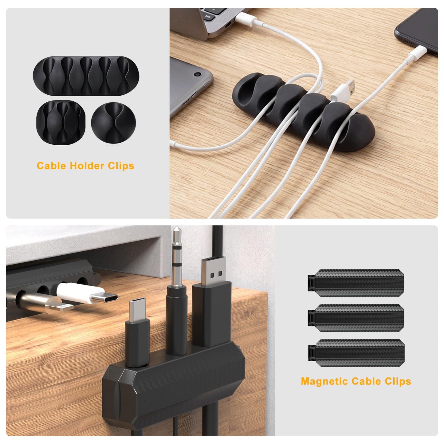 285 PCS Cable Management Kit - 4 Cable Sleeve Split, 50 Adhesive Cable Clips, 9 Cable Holder, 2 Roll Cable Organizer Straps, 200 Cable Zip Ties with 20 Mounts, for Computer TV Under Desk - Black