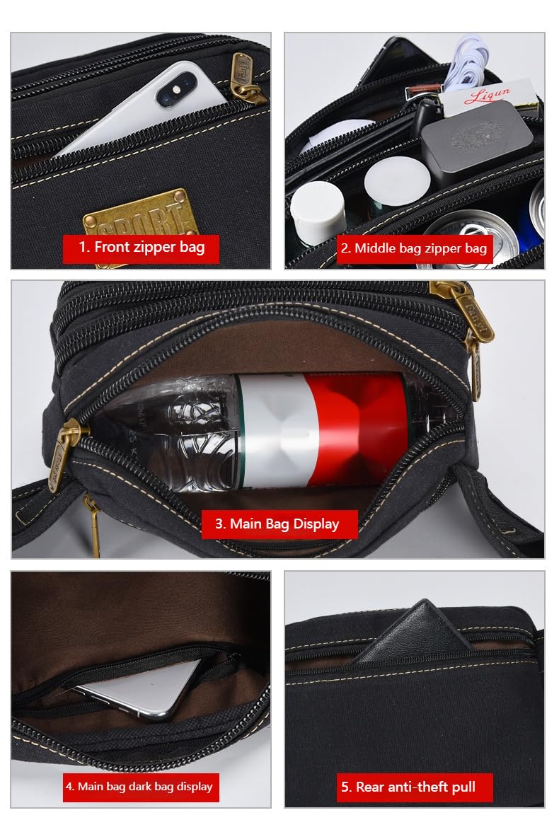 Fanny Pack for Men & Women, Multi-Pockets Zipper Pockets Waist Bag, Belt Bag for Running Cycling Travel Walking Hiking Fishing Camping (Brown)