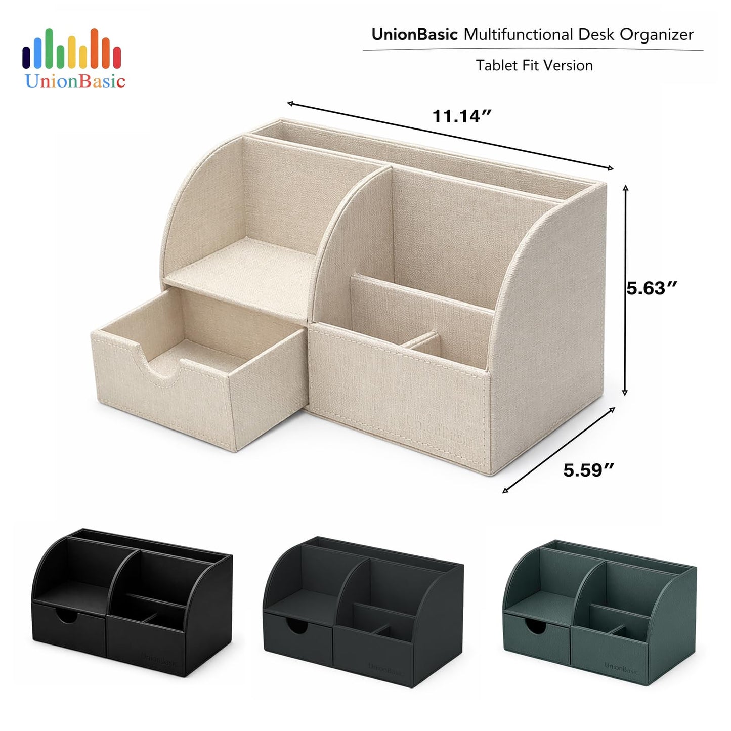 UnionBasic Desk Organizer - Multifunctional Leather Desktop Pen Holder Storage Box - Business Card/Pen/Pencil/Mobile Phone/Stationery Holder, Black