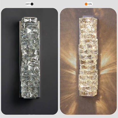 Modern Silver Crystal Wall Sconce, Adjustable Color Temperature LED Glass Wall Light, Luxurious Indoor Wall Mount Light Fixture for Bedroom Living Room Corridor Entrance Lighting