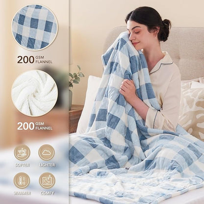 Homemate Electric Blanket Heated Throw - 50“x60“ Ultra Soft Cozy Flannel Heating Blanket with 10 Fast Heat Levels 8 Hours Auto Off Over-Heated Protection ETL Certification Keep Warm in Home Office