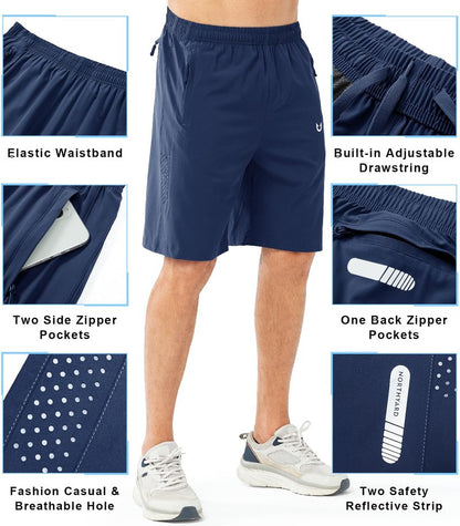 NORTHYARD Men's Athletic Running Shorts Gym Workout 7"/9"/5" Quick Dry Lightweight Sports Basketball Tennis 3 Zipper Pockets DARKBLUE-9inch S