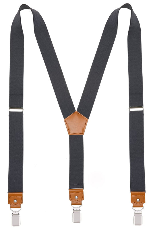 Mcvotcot Suspenders for Men Y Back Adjustable Elastic with Strong Clips 47 Inches Charcoal
