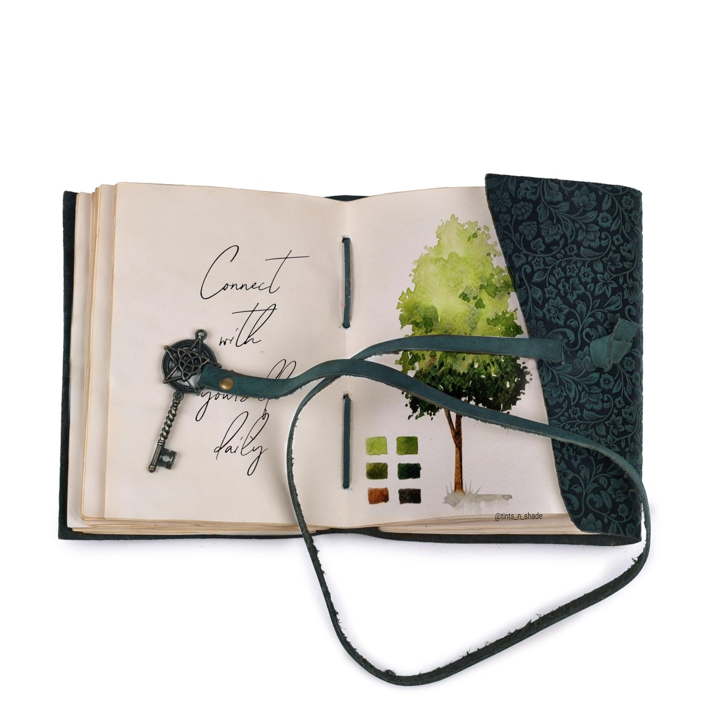 LEATHER VILLAGE Handmade Leather Bound Floral Embossed Journal for Women- Medium | 260 Pages Blank of Vintage Paper Writing, Sketchbook, Notebook - Turquoise - 7X5 Inches