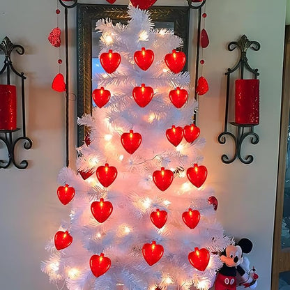 Red Heart Lights, 8.5Ft Valentine's Day Lights with 10 Red Glitter Hearts, Plug-In String for Indoor Party Decor