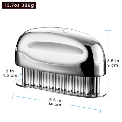 Meat Tenderizer Tool – Hassle Free Extra Long Handle, Rustproof One-Piece Meat Tenderizer Mallet & Hammer, Stainless Steel Blade Needle, Steak Cooking Accessories, No Assembly Needed, 5-Year Warranty