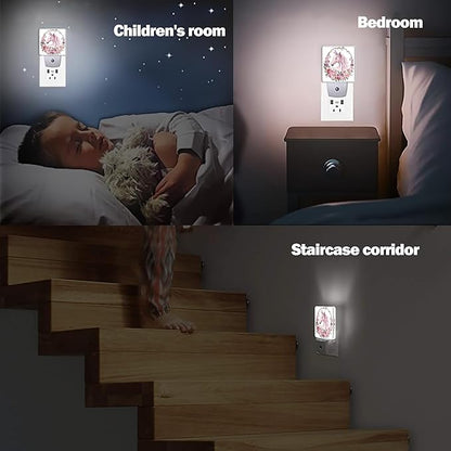 Pink Unicorn Night Light, Floral Night Lights Plug into Wall Decor for Bedroom, Bathroom, Hallway, Kitchen, Dusk to Dawn Sensor Nightlights for Boys Girls Women Men Room Gifts