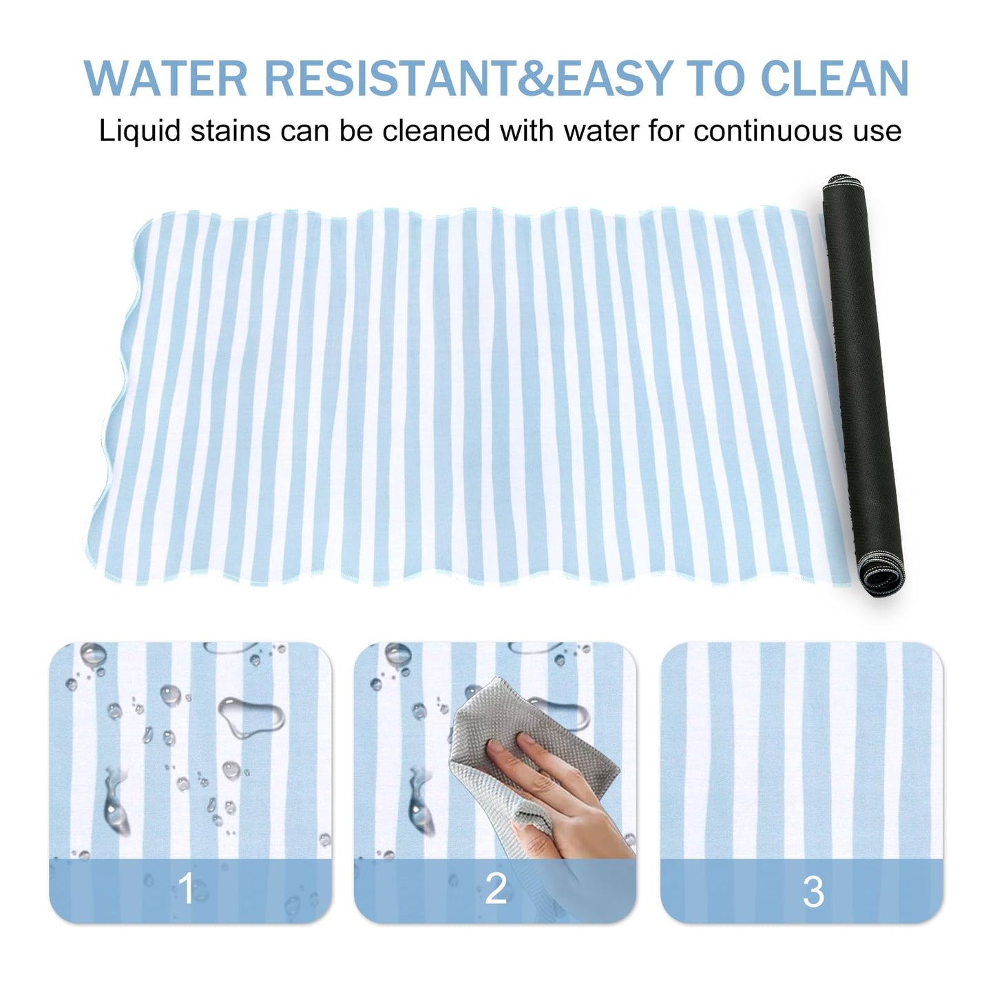 L-SPOUTTO Blue Striped Mouse Pad,Scalloped Desk Mat XXL Large Geometric Gaming Mousepad,35.4x15.7in Non-Slip Rubber Base Keyboard Pad Waterproof Desktop Mat for Laptop Computer Game Home Office