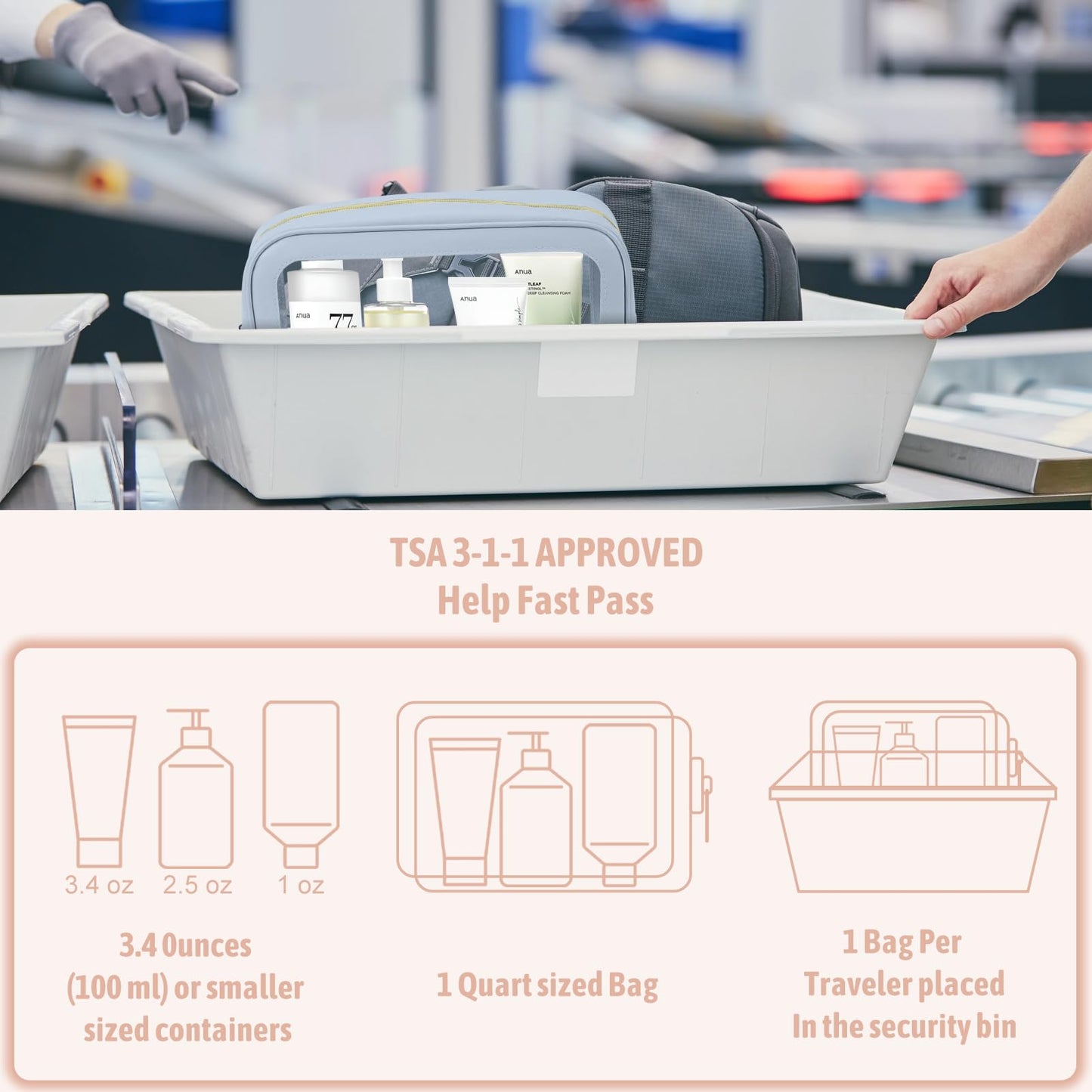 YOPCDJ 3PCS Clear Toiletry Bag,TSA Approved Travel Pouch with Zipper for Cosmetics and Toiletries，Diaper Bag Organizer Pouch Set, Purse Organizer and Clear Car Bag for Women and Kids