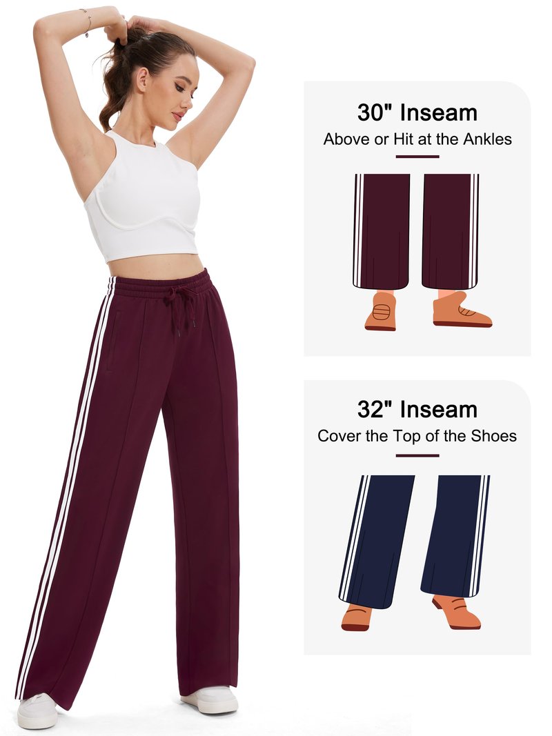 Tapata Women's 30" Inseam Regular Track Pants Loose Straight Leg Jogging Sweatpants Warm-Up Sports Athletic Running, Burgundy, S