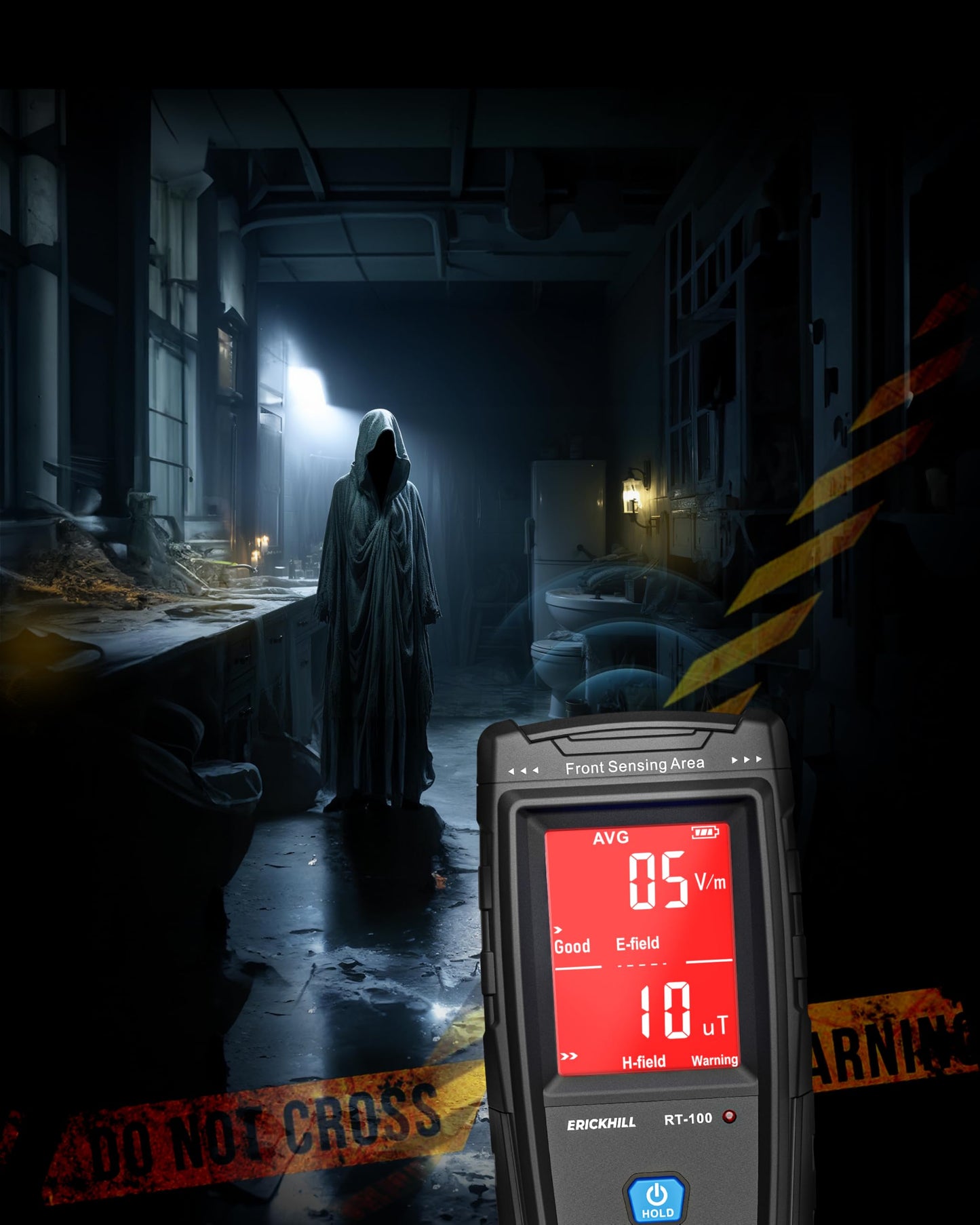 ERICKHILL EMF Meter, Detects Electric and Magnetic Fields, Handheld Digital EMF Detector with LCD Display, Sound-Light Alarm, Rechargeable Battery for Home, Office, and Appliances (Blue)