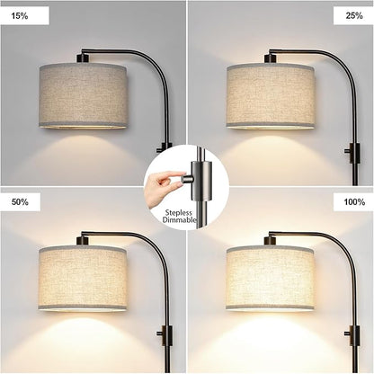 Upgraded Dimmable Floor Lamp, 1200 Lumens LED Bulb Included, Bronw Arc Floor Lamp with Linen Shade for Living Room, Bedroom, Reading Room, Nursery