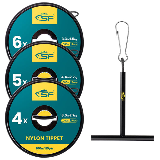 SF Clear Monofilament Nylon Tippet Line Fly Fishing with Spool Holder Tippets Leaders Trout # 100M 4X-6X 3 Packs
