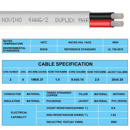 4 Gauge Marine Wire 4 AWG Duplex Marine Grade Wire,10ft Tinned Copper Oxygen-Free Insulated Red& Black Electrical Cable for Boat/Automotive/RV/Camper/Trailer
