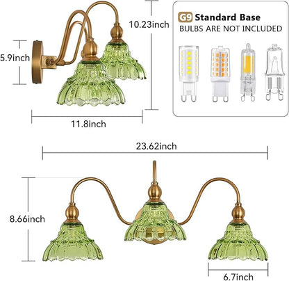 Vintage Bathroom Vanity Light 3-Light Bedroom Vanity Lighting Fixtures Green Wall Sconces for Living Room Hallway Dining Room Kitchen