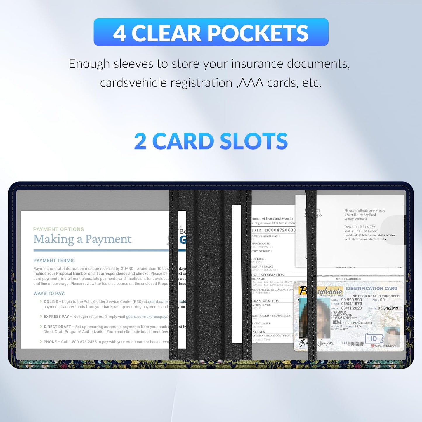 Pisypox Car Registration and Insurance Card Holder，Vehicle Glove Box Car Organizer，Accessories Case for Storing Driving Licences, Cards, Documents