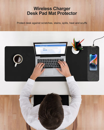 Mouse Pad with Wireless Charging, Large Desk Mat RGB Gaming Mousepad, 10 Light Colors LED Gaming Pad Keyboard Pad with Ultra-Smooth Surface & Non-Slip Rubber Base, Waterproof Full Desk Mouse Pad