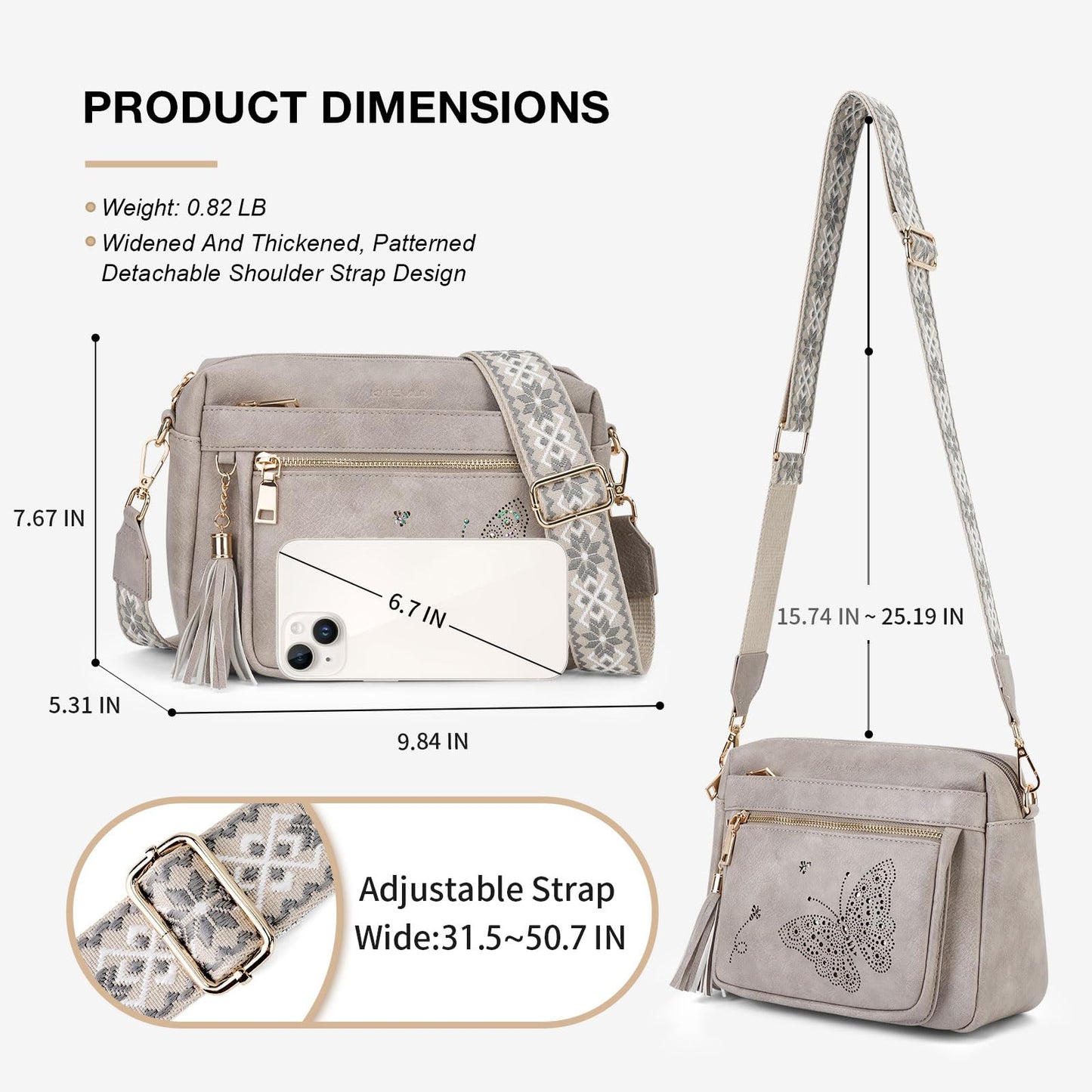 KITEVIUN Crossbody Bags for Women Trendy Leather Crossbody Purse Shoulder Handbags Butterfly Design