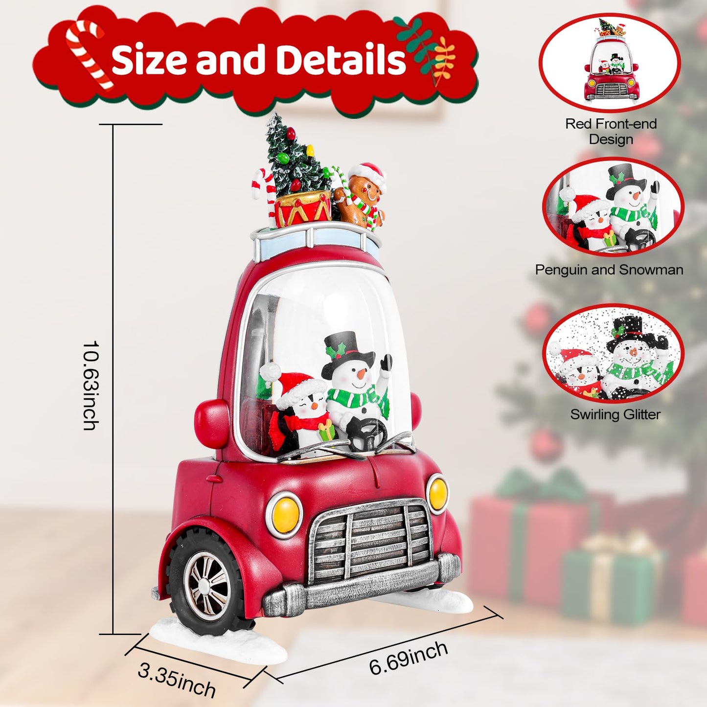 Christmas Snow Globe Lantern with 8 Holiday Music, Christmas Water Snow Globe USB/Battery Powered 6H Timer, Glitter Snowfall Snowman and Penguin Scene for Family Friends (Snowman Penguin)