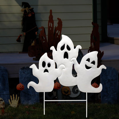 YIYA Halloween Garden Decorations Metal Halloween Ghost Yard Signs with Stake Outdoor Decorations Signs for Lawn Decor Yard Garden Decor