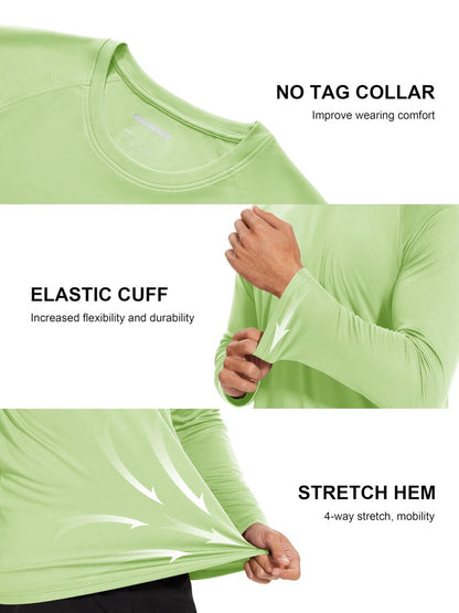 MAGCOMSEN Quick Dry Shirts for Men UPF 50 Long Sleeve UV Protection Shirts Athletic T-Shirt Rash Guard Hiking Shirt UV Shirts Light Green