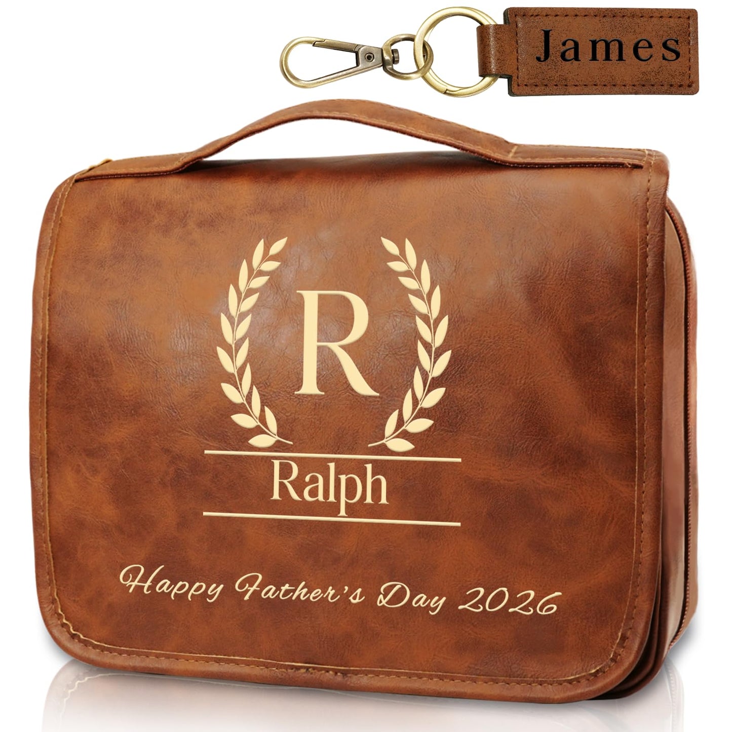 Large Personalized Leather Toiletry Bag for Men, Father Day Gift for Dad, Anniversary Birthday Gift for Male, Engraved Travel Shaving Bag, Custom Gifts for Him, Boyfriend, Husband, Grandpa, Friend
