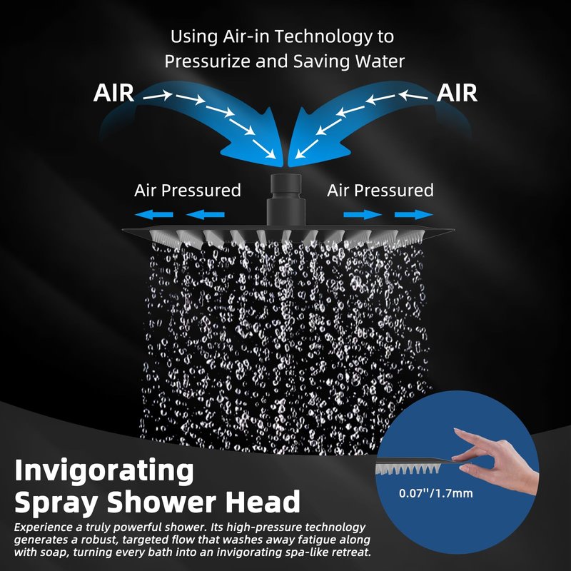 Hibbent All Metal 12 Inch Shower Head, High Pressure Stainless Steel Rain Showerheads, Bathroom Rainfall Showerhead with Ultra-thin Design, Adjustable Brass Ball Joint, Silicone Nozzles, Matte Black