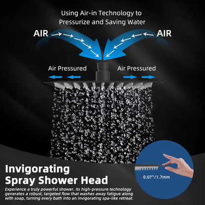 Hibbent All Metal 12 Inch Shower Head, High Pressure Stainless Steel Rain Showerheads, Bathroom Rainfall Showerhead with Ultra-thin Design, Adjustable Brass Ball Joint, Silicone Nozzles, Matte Black