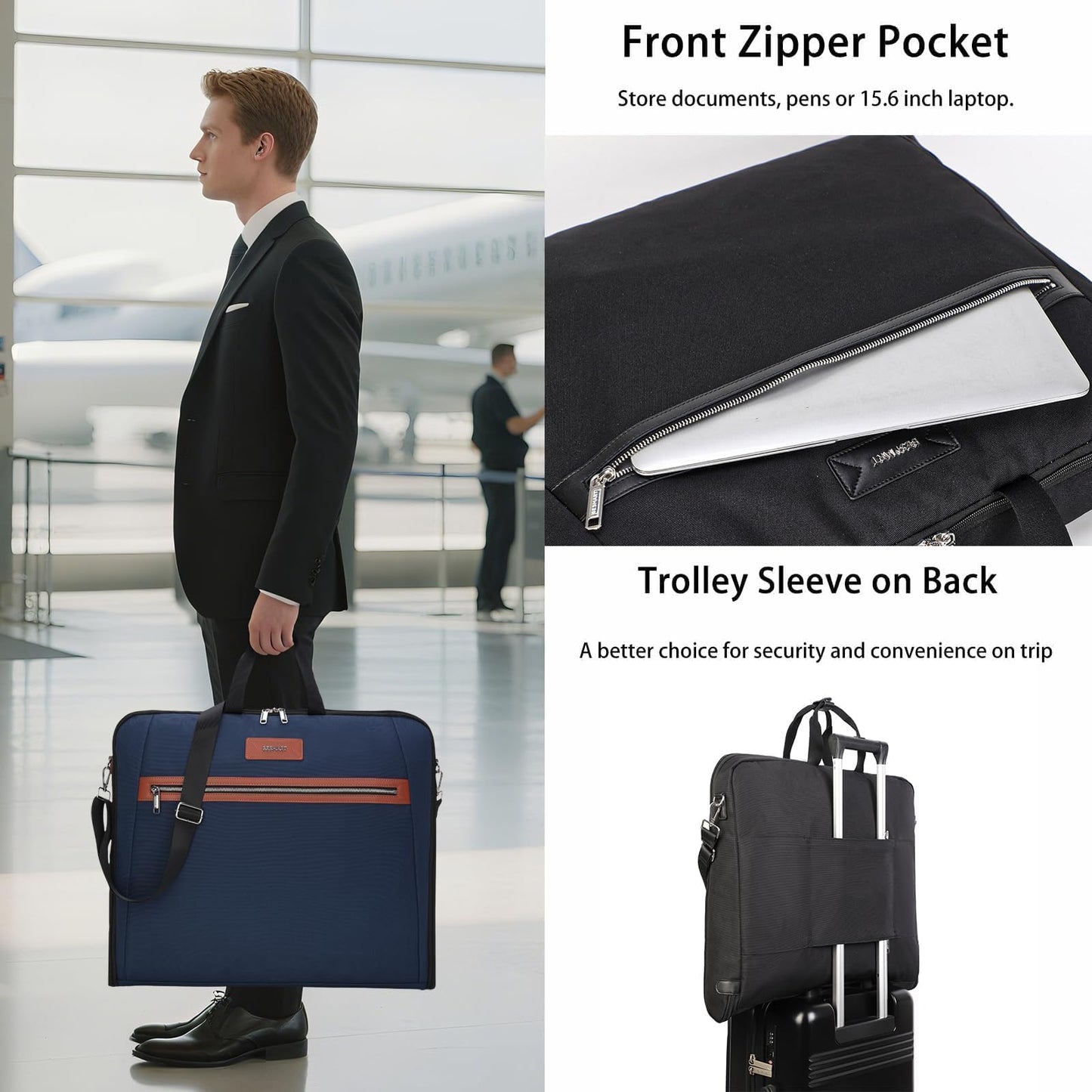 BE SMART Waterproof Foldable Garment Bags for Travel, 51" Large Travel Hanging Bags for Clothes, Carry on Suit Bag with Strap for Men Women, Wrinkle Free Luggage Suit Cover for Business Trips(Blue)