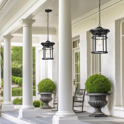 Bestshared Outdoor Pendant Lighting, 1-Light Outdoor Hanging Lantern Light Fixtures for Porch, Farmhouse Style Exterior Porch Lights with Seeded Glass
