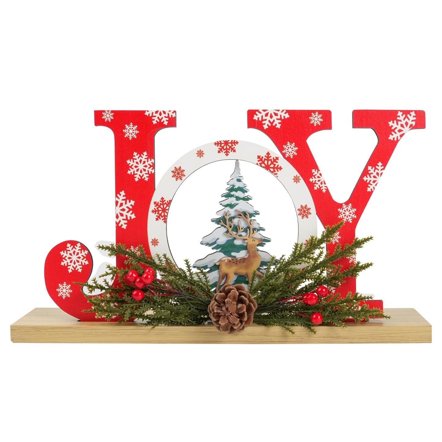 Christmas Wooden Joy Sign Decor,Christmas Tiered Tray Tabletop Decorations Indoor,Cutout Letter Freestanding Xmas Centerpiece Table Joy Sign for Party New Year Winter Holiday Home Fireplace Decor