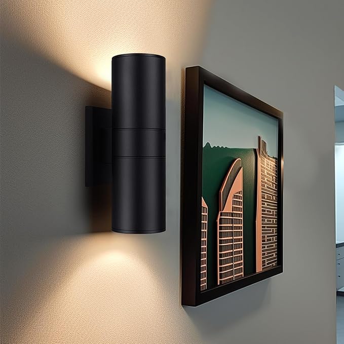 Exterior Double Up Down Outdoor Wall Lights, Mi.Light Remote Control RGB Color Changing 1200lm Warm White 3000k RGB+CCT Cylinder Outdoor Wall Light, Smart LED Exterior Lighting (2 Pack)