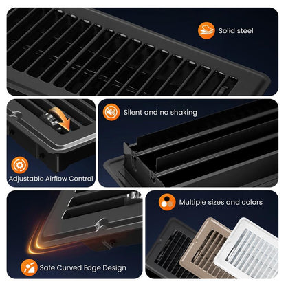2x14 Floor Register, Matte Black Vent Cover 4 Pack, Heavy Duty Steel Walkable Floor Vents, Floor Register Vents with Easy Adjust Air Supply Lever, Rust Proof Finish Registers Grilles