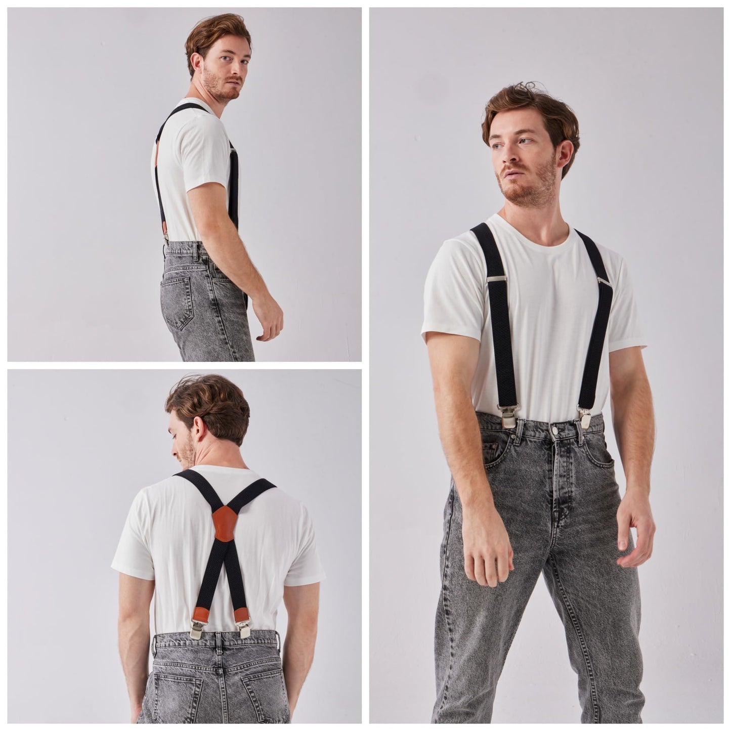 LazarsSpace Heavy Duty Suspenders for Men X Type 4 Clips 1 1/2" Wide Straps Black
