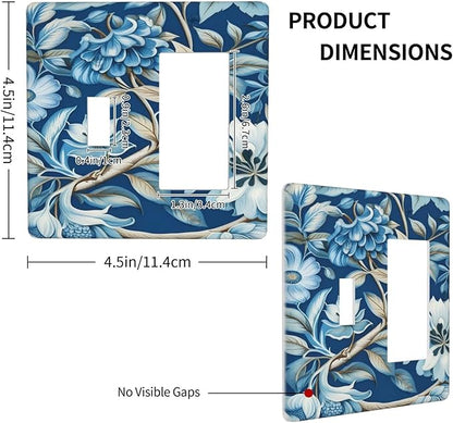 Floral Pattern, Botanical Illustration, Blue Background, White Flowers, Blue Flowers, Branches, Leaves, Decorative Art