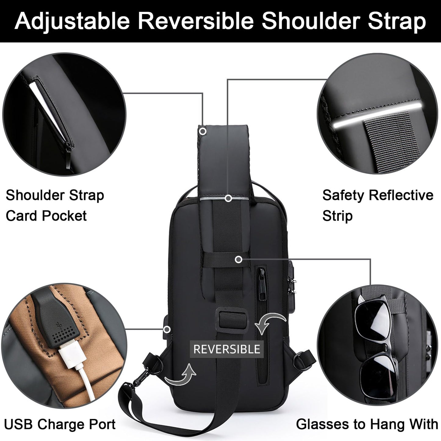 ISDULA Sling Bag for Men Anti Theft Crossbody Shoulder Bag PU Leather USB Chest Backpack for Daily Use Travel (Brown)