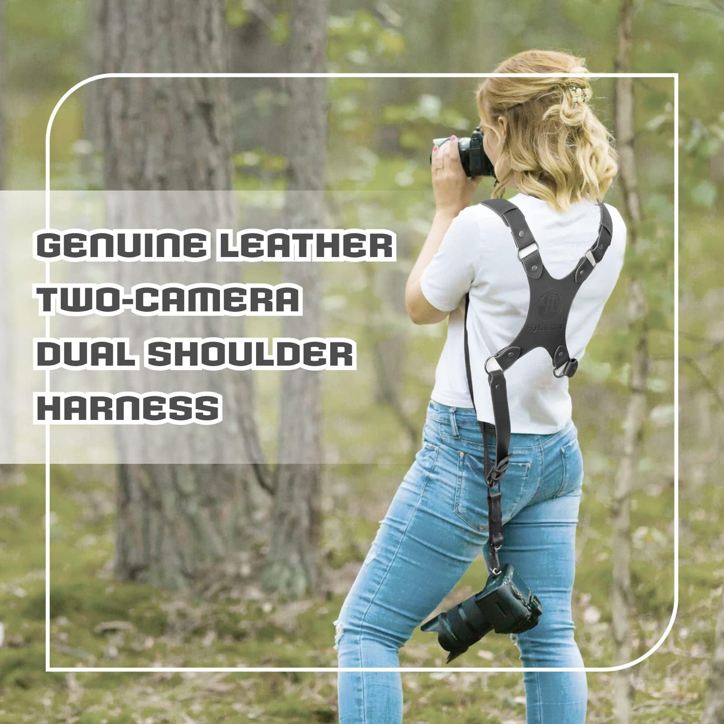 4J LEDR Camera Harness for 2 Cameras Dual Shoulder Leather Camera Strap for DSLR/SLR, Camera Straps for Photographers,Camera Accessories for Wedding,Hiking,Travel,Black