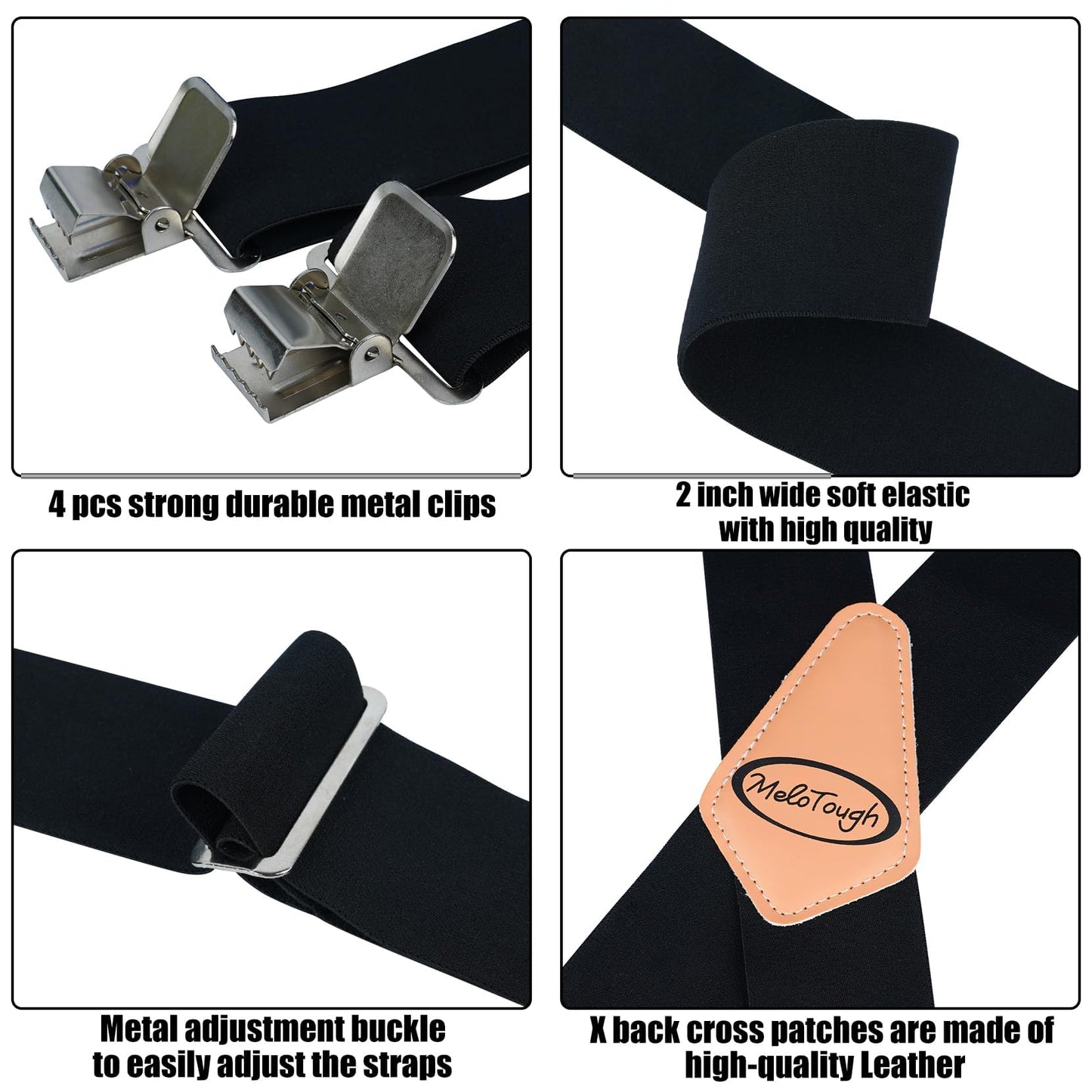 MELOTOUGH Suspenders for Men Heavy Duty Men's Suspenders w/Clip Big and Tall Work suspenders Mens Suspenders for Jeans (Black)