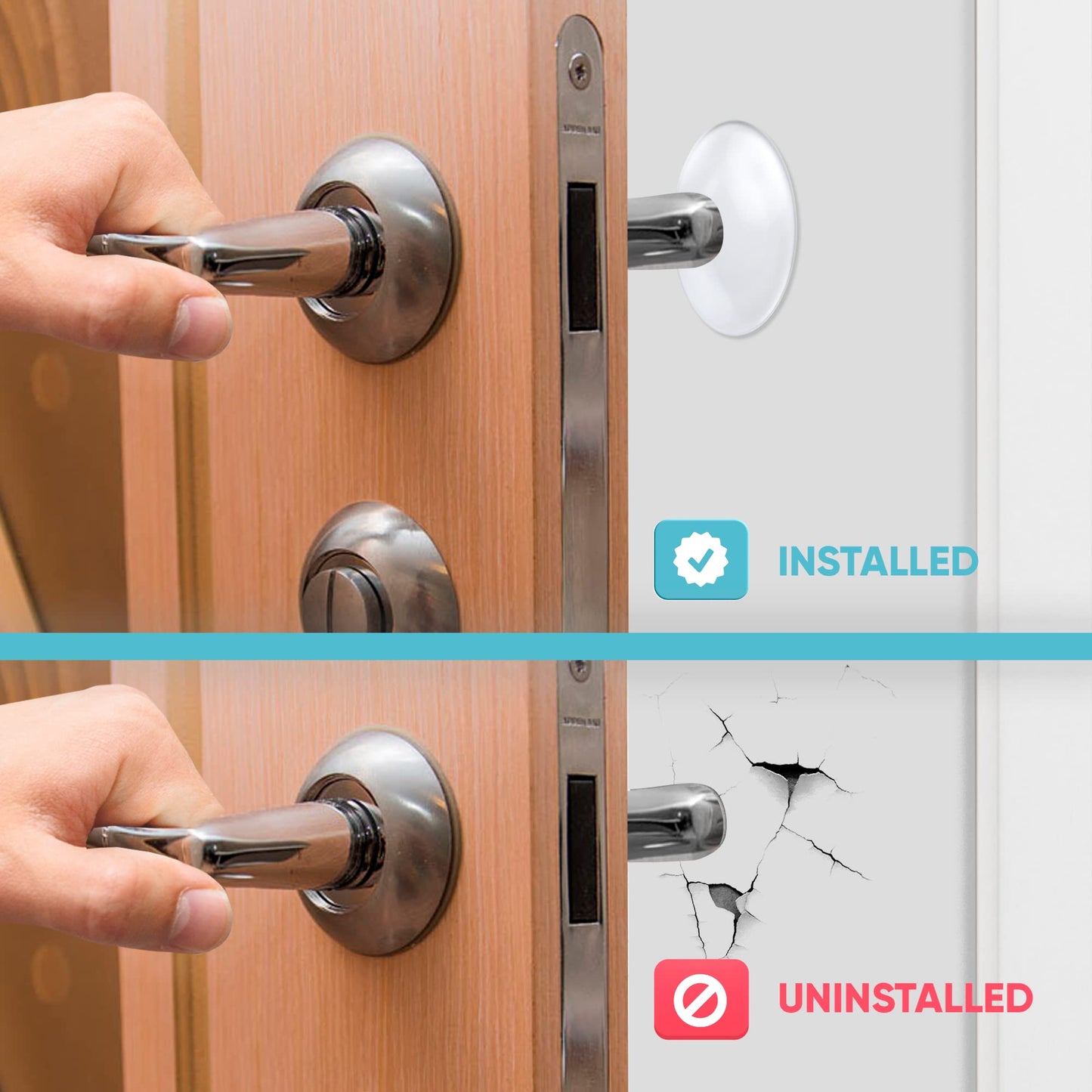 Strongest Home Wall & Door Handle Stopper 2" Set. 6 Pieces of Clear Rubber Door Knob, Round Wall Shield Cushion, Quiet Wall Protector for Door Handle, Guard Door Bumper Silencer Self - Adhesive