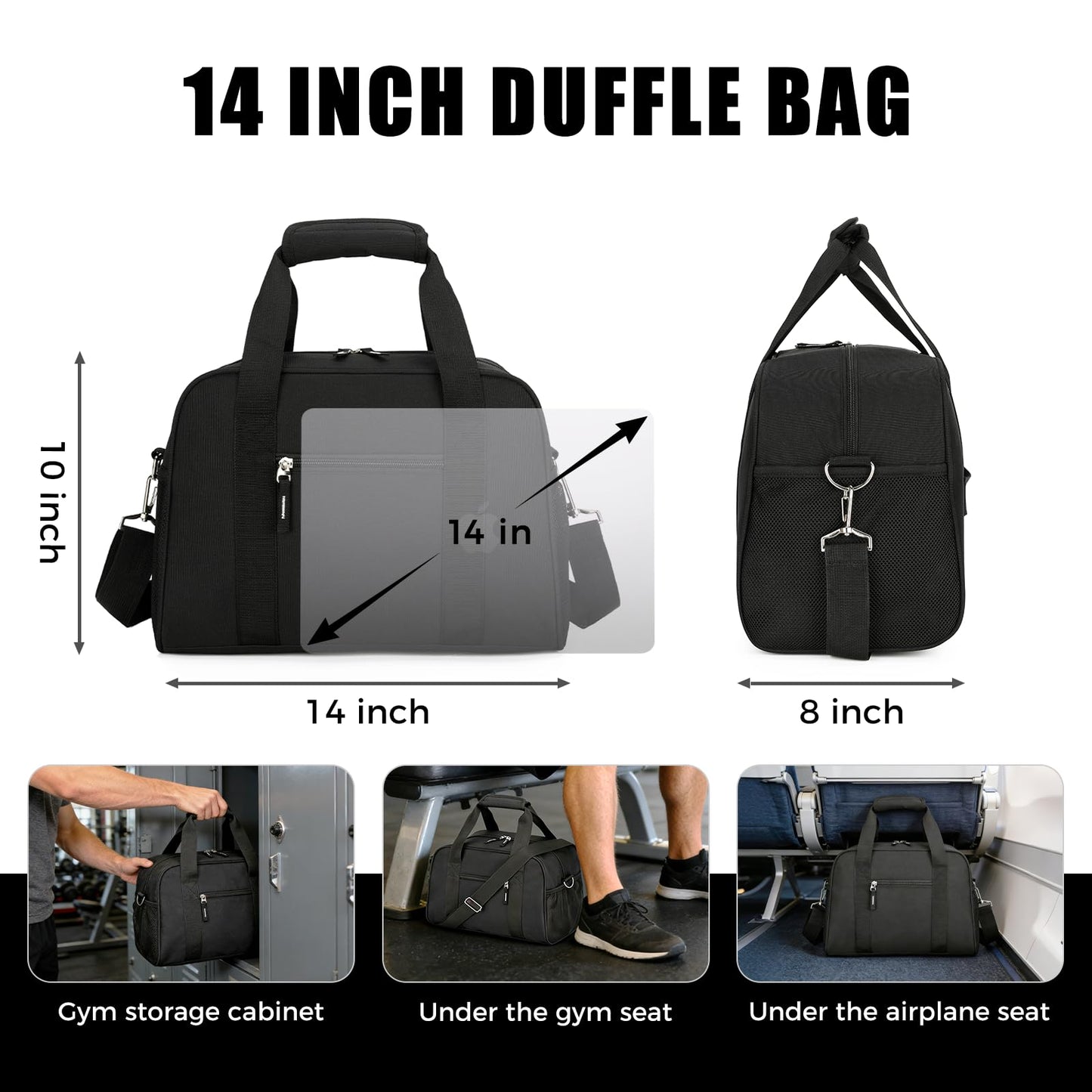 SeaRock 14 inch Small Gym Bag for Men & Women, Mini Duffle Bag for Travel Sports, Lightweight Carry On Duffel Bag, Black