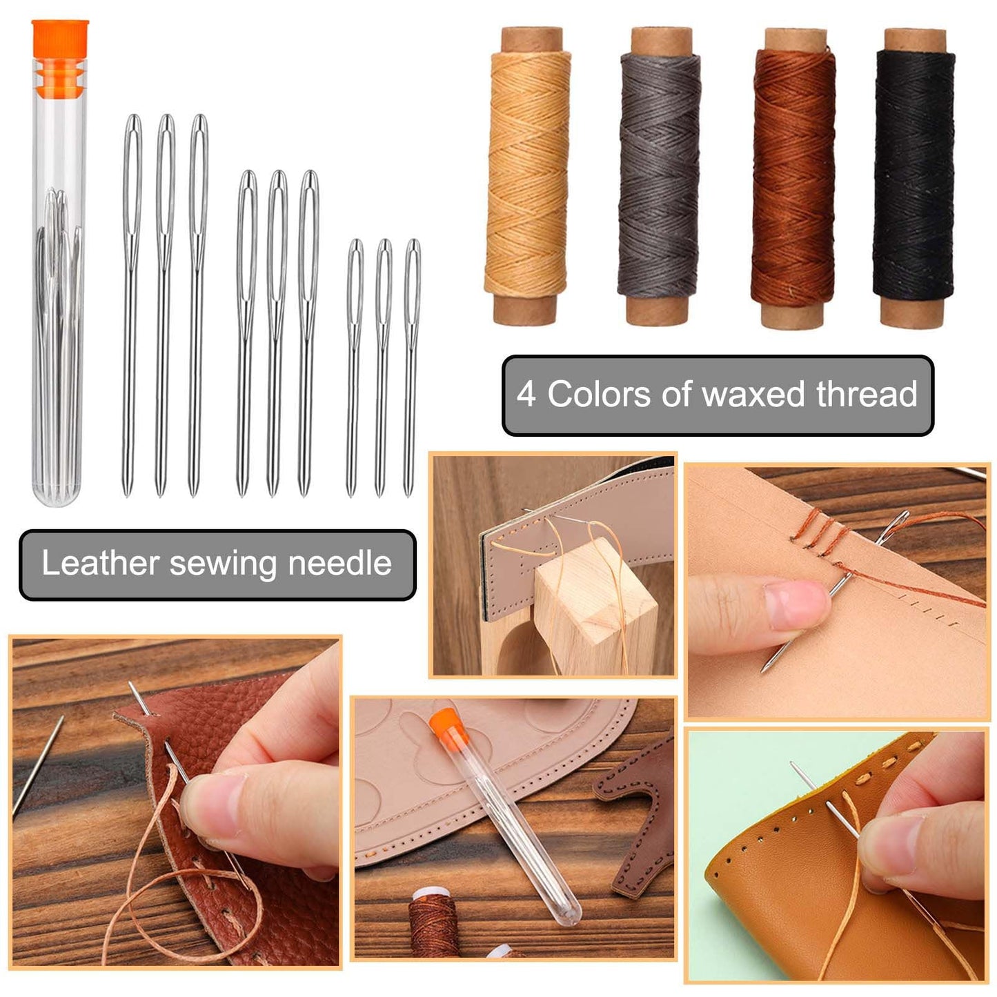 Leather Working Tools, Practical Leather Craft Kit with Carving Sewing Punching Cutting and Other Sanding Tools for Crafting, Repair DIY Projects