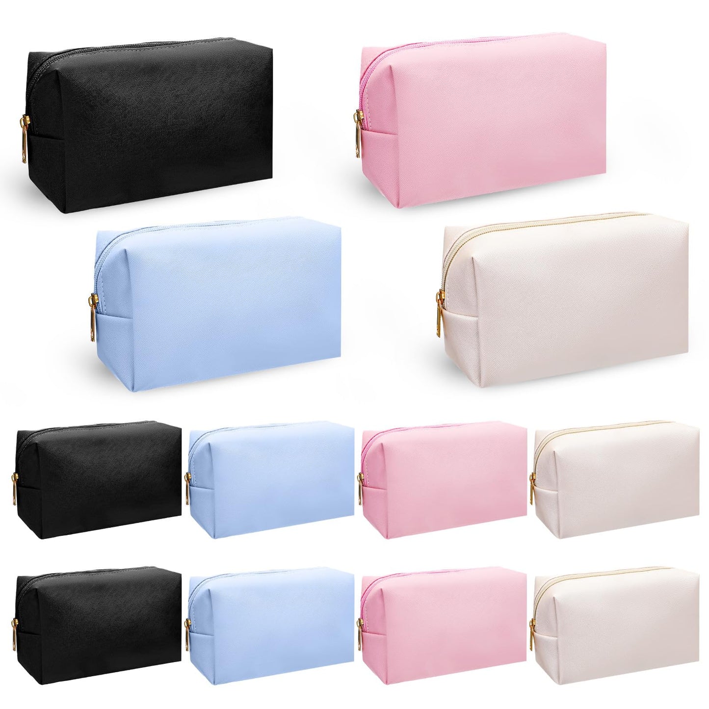 Limbeuuu 12 Pcs Preppy Makeup Bag PU Leather Cosmetic Bag Bulk Makeup Plain Pouch Waterproof Toiletry Purse for Women Traveling Preppy Pencil Case Travel Purse Cosmetic(Mixed Colors