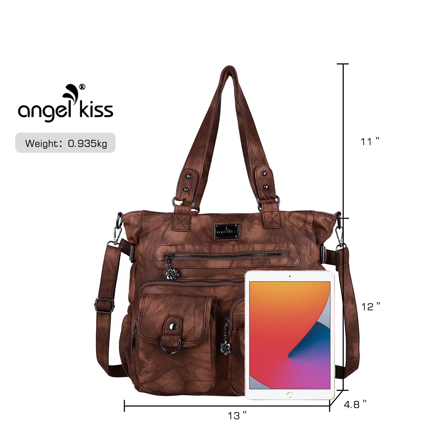 Angel Kiss Large Purses for Women Soft PU Leather Hobo Bag for Women Shoulder Bag Brown