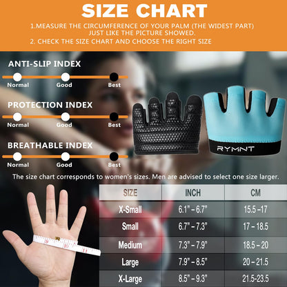 RYMNT Minimal Workout Gloves,Short Micro Weight Lifting Gloves Grip Pads with Full Palm Protection & Extra Grip for Men Women Weightlifting,Gym,Cross Training,Powerlifting,WODs.Aqua-Large