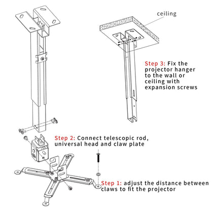 Tonalee Projector Mount Wall or Ceiling Projection Mount Bracket with Adjustable Height and Extendable Arms Mounts for Home and Office Projector