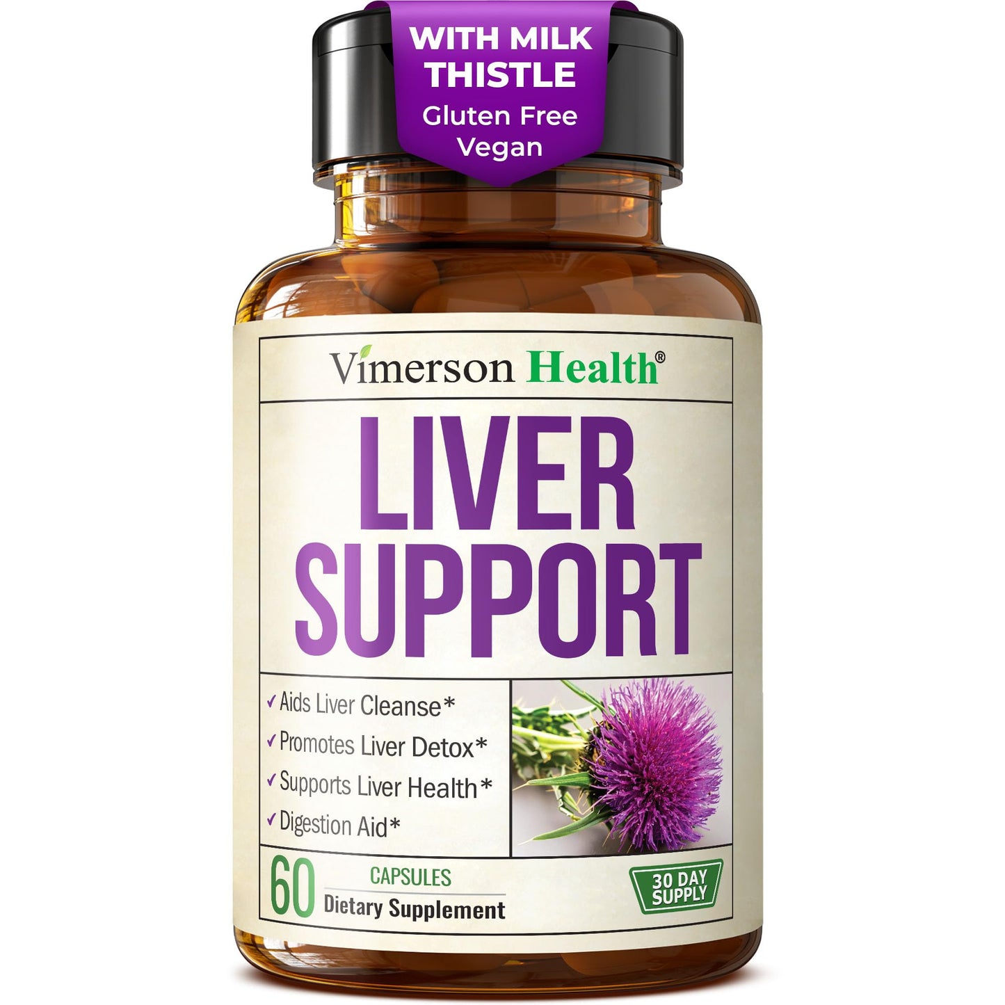 Liver Cleanse Detox & Repair Milk Thistle Supplement - 60 Capsules Herbal Liver Support - Choline, Artichoke Extract & Chicory. Dandelion Root Supplement to Promote Cellular Repair & Digestion - Vegan