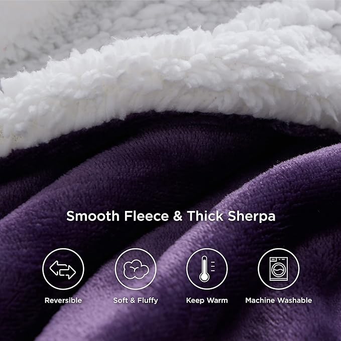 Bedsure GentleSoft Sherpa Fleece Throw Blanket for Couch - Thick and Warm Throw for Women, Soft Fuzzy Plush Blanket for Winter, Purple, 50x60 Inches