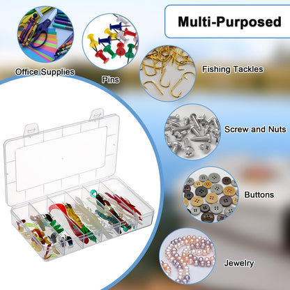 JUXYES 2Pack Plastic Small Fishing Tackle Box Organizer with 6 Compartments, Clear Mini Fishing Tackle Storage Boxes with Dividers, Transparent Fish Pocket Tackle Storage Box Lure Box