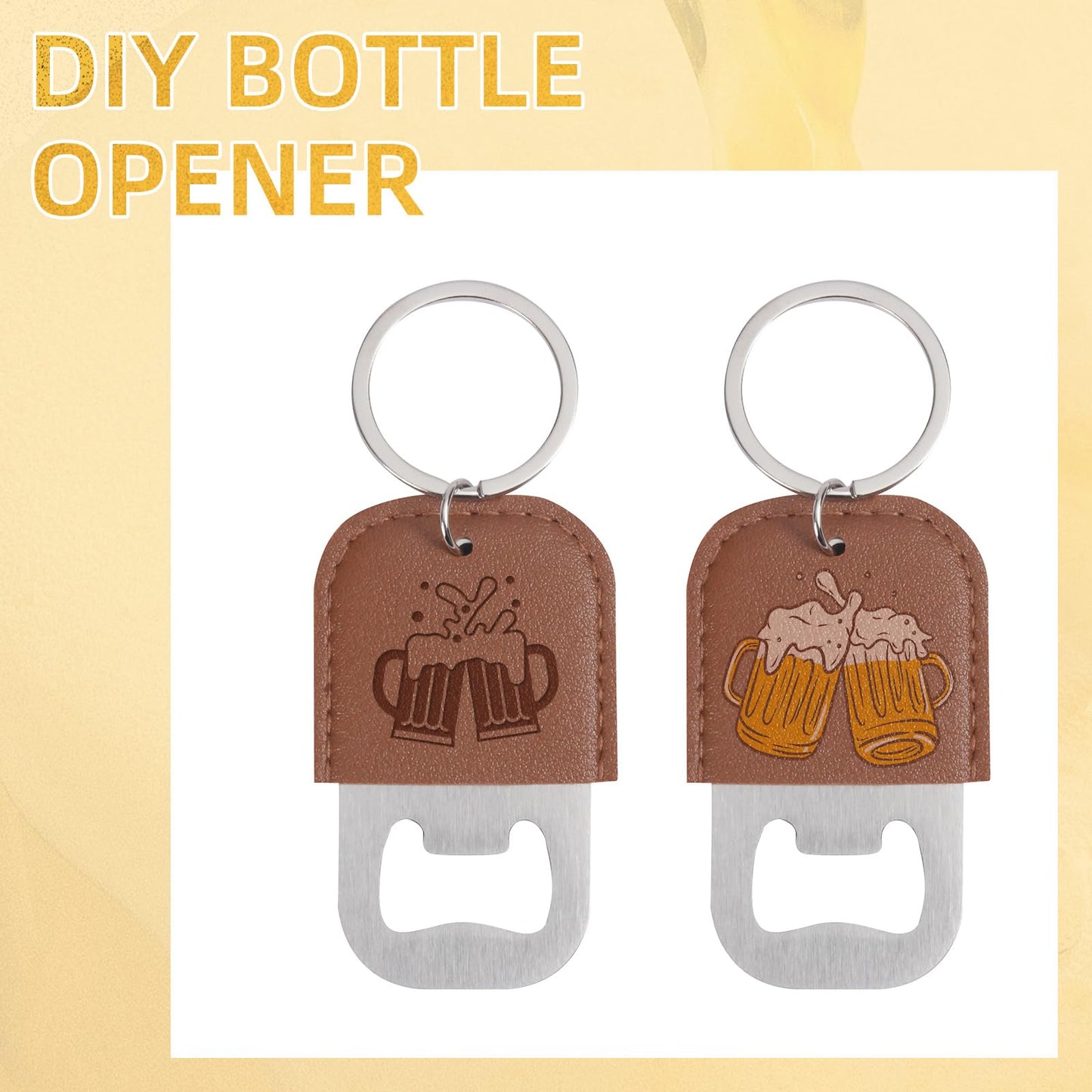 Yugada 100 Pack Leather Bottle Opener Keychain Stainless Steel Flat Beer Opener Keychain DIY Beverage Beer Bottle Openers for Party Favor Bartender Bar Restaurant